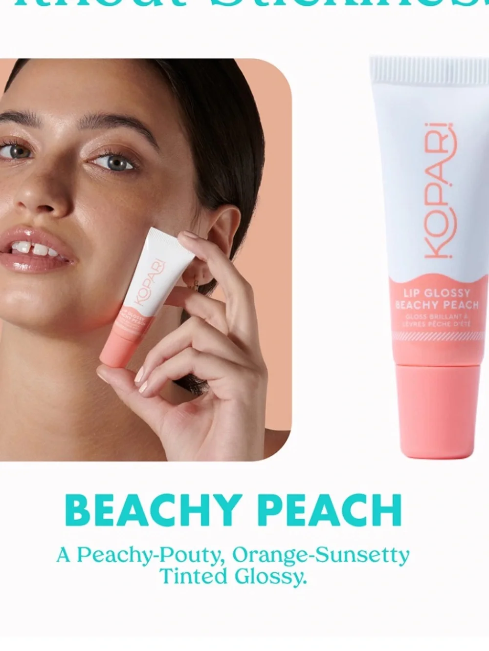 Kopari Beachy Peach Lip Glossy - Peach Pink Shine New FullSz